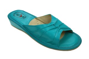 033-F. Laczki kapcie damskie b/p oblekane marszczone turkusowe