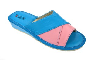 034-M. Laczki damskie  oblekane na krzyż niebieskie z różem