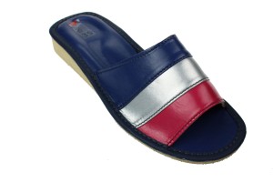 063-E. Laczki damskie Wójciak trójkolorowe paski granatowe