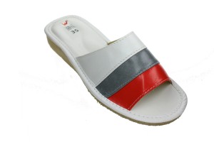 063-I. Laczki damskie Wójciak trójkolorowe paski biało-koralowe