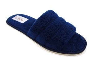 106-E. Laczki damskie otwarte Pami frotka DŁG płaskie granatowe