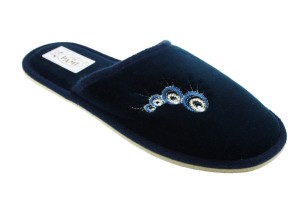 108-B. Laczki damskie pełne Pami welur płaskie DZP granatowe