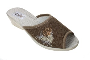 116-F. Laczki damskie otwarte Pami lniane kolorowe wysoki odlew TOP-2 brązowe melanż