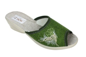 116-D. Laczki damskie otwarte Pami lniane kolorowe wysoki odlew TOP-2 oliwka melanż