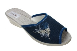 116-I. Laczki damskie otwarte Pami lniane kolorowe wysoki odlew TOP-2 granatowy melanż