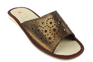 311. Laczki damskie otwarte skórzane miedziane