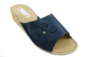 595. Laczki damskie otwarte korek kwiatek granatowe