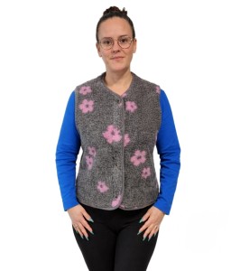 982-6 Kamizelka damska  wełna owcza kwiatki różowe