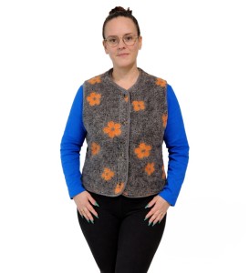 982-7 Kamizelka damska  wełna owcza kwiatki pomarańczowe