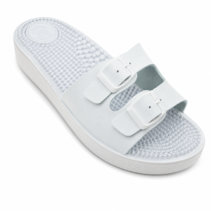 580-A. Laczki damskie Fakirki włoskie – białe, masujące, 2 paski, klin 4 cm