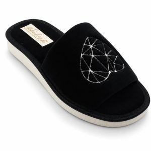 1245-A. Kapcie damskie otwarte Natur Style welur czarne